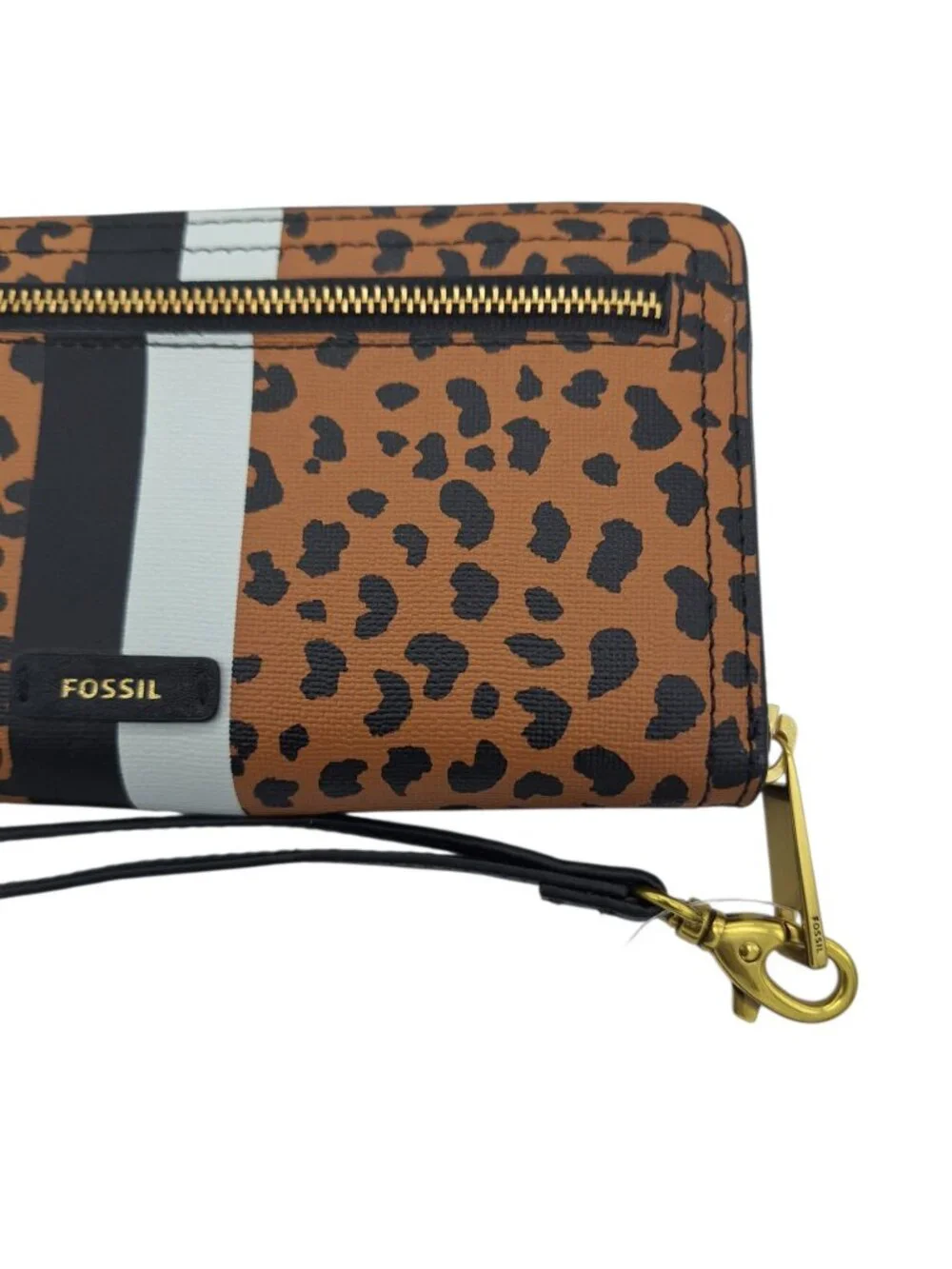 Fossil Logan Full Zip Around Leopard Print Wallet Clutch